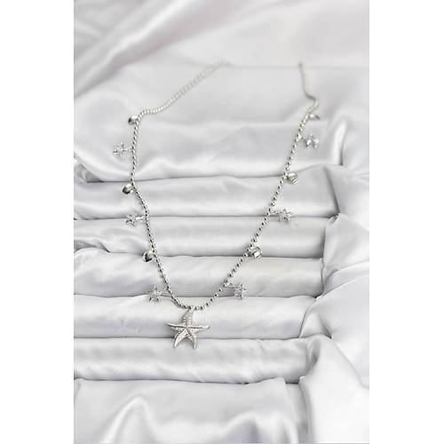 Pirin� G�m�� Renk Zirkon Ta�l� Deniz Y�ld�z� Model Kad�n Kolye