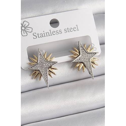 Pirin� Gold G�m�� Renk Zirkon Ta�l� Kutup Y�l�d�z Model Kad�n K�pe