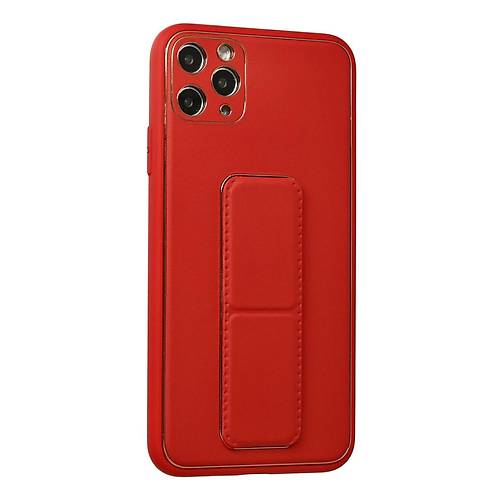 iPhone 11 Pro Max K�l�f Coco Deri Standl� Kapak - K�rm�z�