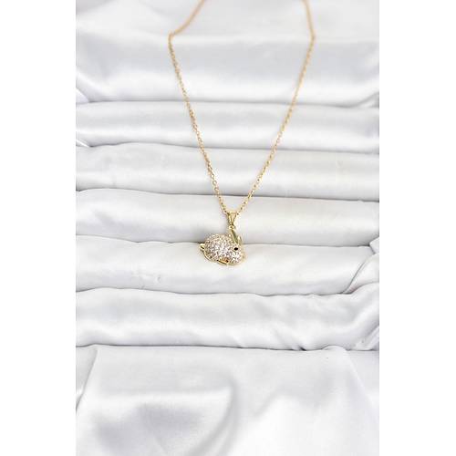 316L �elik Zincir Gold Renk Zirkon Ta�l� Tav�an Model Kad�n Kolye