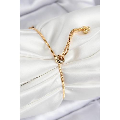 Pirin� Zirkon Ta�l� Kare Model Gold Renk Asans�rl� Kad�n Bileklik