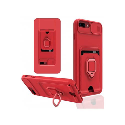 iPhone 7 Plus K�l�f Zuma Kartvizitli Y�z�kl� Silikon - K�rm�z�