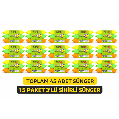 Nerox Magic Sihirli S�nger 3'l� 15 Paket Toplam 45 Adet �ok Ama�l� Temizlik S�ngeri Mutfak Bula��k Banyo Temizlik S�ngeri