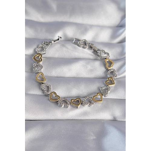 Vip Seri Pirin� �ift Renkli Zirkon Ta�l� ��i Bo� Kalp Tasar�ml� Bileklik