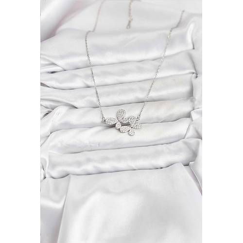 316L �elik Zincir G�m�� Renk Zirkon Ta�l� Kelebek Model Kad�n Kolye