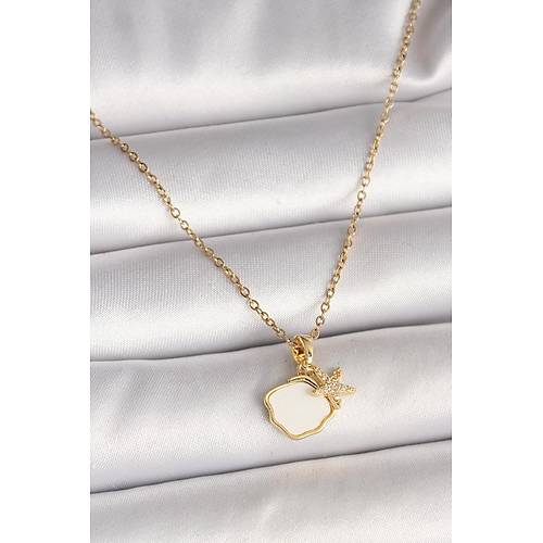 316L �elik Gold Renk Zincir Sallant� Beyaz Mineli Deniz Kabu�u Zirkon Ta�l� Deniz Y�ld�z� Fig�r Kad�n Kolye