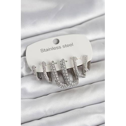 316L �elik Gold Renk 6'l� Set Zirkon Ta�l� Kad�n K�pe