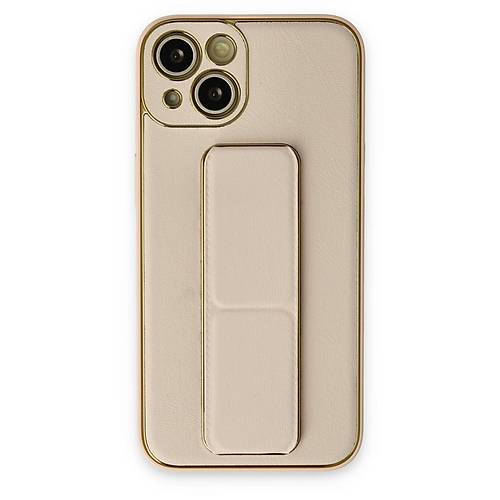 iPhone 14 Plus K�l�f Coco Deri Standl� Kapak - Gold