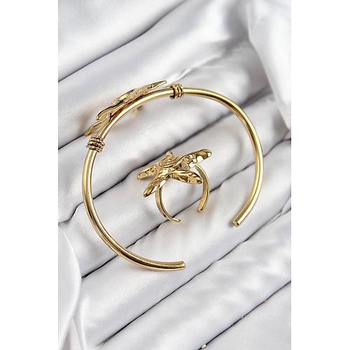 Pirin� Deniz Y�ld�z� Model Gold Renk Bileklik Y�z�k Set