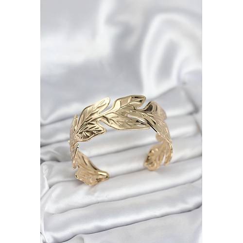 Gold Renk Pirin� Levha Yaprak Model Kad�n Bileklik