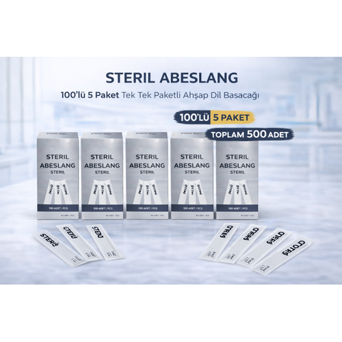 Steril Abeslang 100'l� 5 Paket Tek Tek Paketli Ah�ap Dil Basaca�� Medikal Spatula Toplam 500 Adet