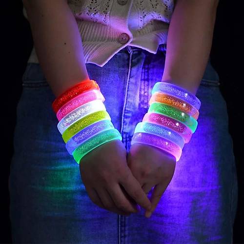Pembe Led I��kl� Bask� Yap�labilen Pilli Bileklik Bilezik 1,5 cm Geni�lik