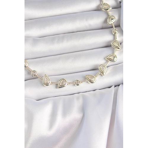 Pirin� Gold Renk Zirkon Ta�l� Damla Model VIP Seri Exclusive Kad�n Kolye