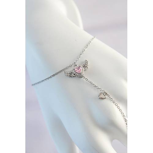 316L �elik G�m�� Renk Pembe Zirkon Ta�l� Kanatl� Kalp Model �ahmeran