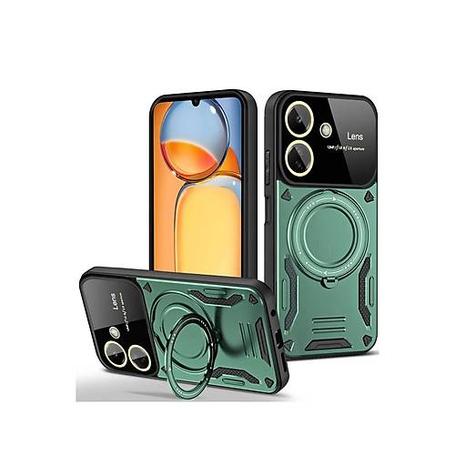 Redmi 13C K�l�f Joy Lens Standl� Kapak - Koyu Ye�il