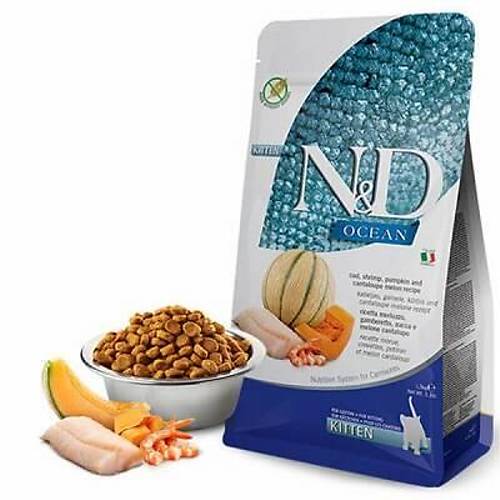 N&D Ocean Morina Bal�kl� Balkabakl� Karidesli Kavunlu Tah�ls�z Yavru Kedi Mamas� 5 Kg