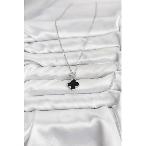 316L �elik Zincir G�m�� Renk Yonca Model Zirkon Ta�l� Kad�n Kolye