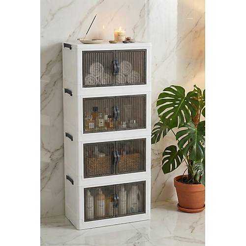 Beyaz D�rt Katl� Portatif Dolap & �ok Ama�l� Mutfak Ve Kiler D�zenleyici 29x48x112 cm