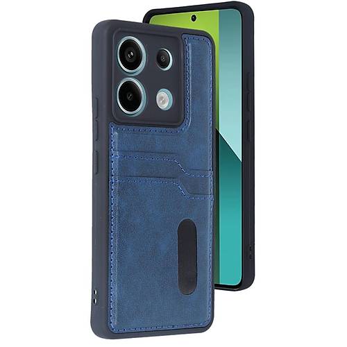 Redmi Note 13 Pro 5G K�l�f Sara Kartvizitli Deri K�l�f - Lacivert