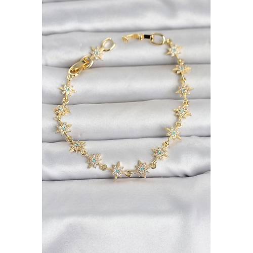 Pirin� Gold Renk Zirkon Ta�l� S�ral� Kutup Y�ld�z� Model Kad�n Bileklik