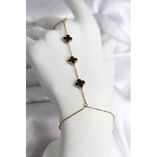 316L �elik Gold Renk Siyah Yonca Model Kad�n �ahmeran