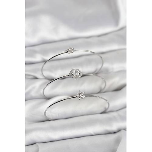 Zirkon Ta�l� G�m�� Renk Tek Ta� Model 3'l� Kad�n Bileklik Kombini