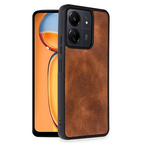 Redmi 13C K�l�f Aras Deri Kapak - Taba