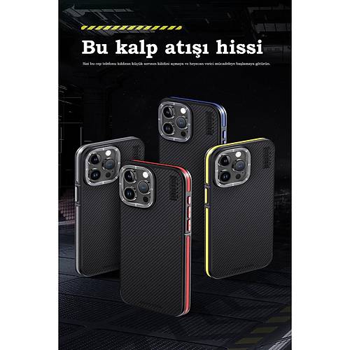 iPhone 15 Pro Max K�l�f Aramid 600D Kevlar Karbon Fiber Magsafe Kapak - Gri