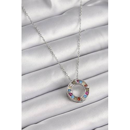 316L �elik G�m�� Renk Zincir Renkli Zirkon Ta�l� Xoxo Model Kad�n Kolye