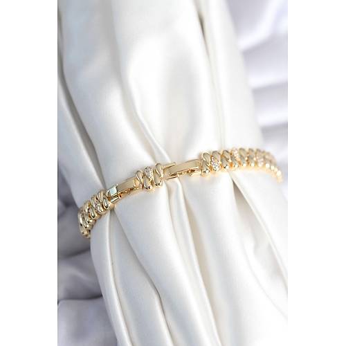 Pirin� Gold Renk Damla Model Zirkon Ta�l� Kad�n Bileklik