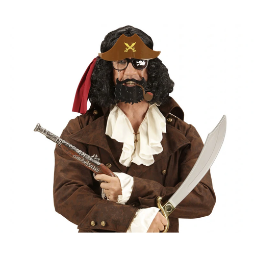 Kahve Renk �apkal� Siyah Sakall� Pipolu Jack Sparrow Denizci Korsan G�zl��� 24x25 cm