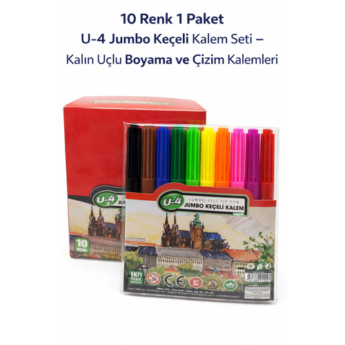 U-4 Jumbo Ke�eli Kalem Seti 10 Renk � Kal�n U�lu Boyama ve �izim Kalemi Seti (1 Paket)