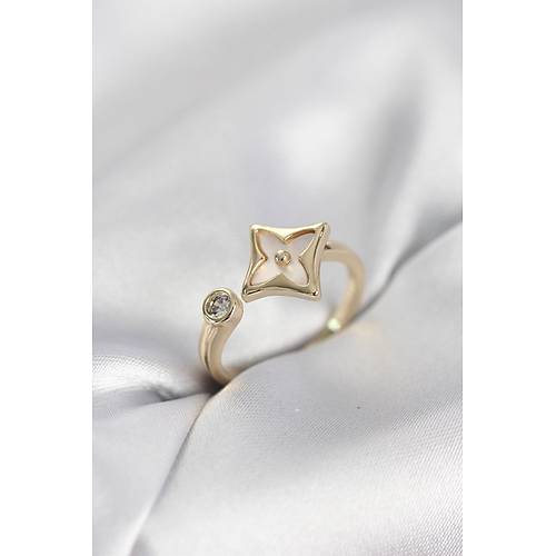 Gold Renk K��eli Yonca Model Zirkon Ta�l� Kad�n Y�z�k