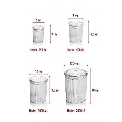 24'l� Barok Yuvarlak 4 Boy Kavanoz Seti & Saklama Kab� & Erzak Kab� (6*2000 ML, 6*1000 ML, 6*500 ML, 6*250 ML)