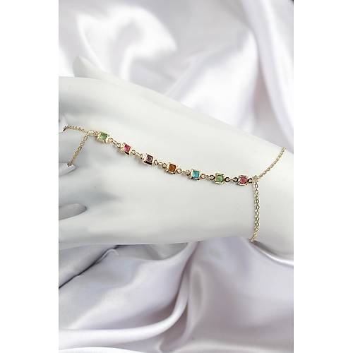 Pirin� Renkli Kare Zirkon Ta�l� Y Model Gold Renk Kad�n �ahmeran