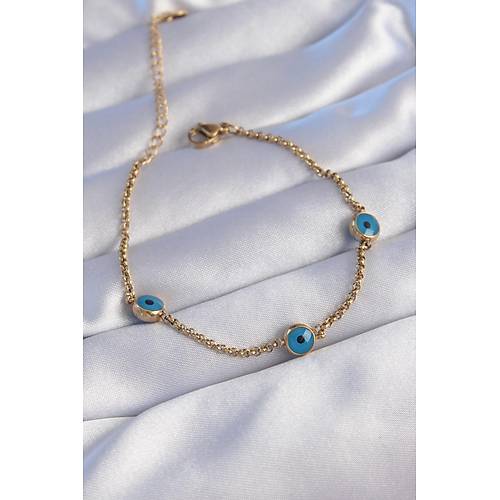 316L �elik Gold Renk Nazar Boncuk Tasar�ml� Bileklik