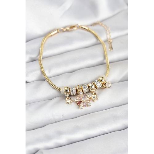 Pirin� Gold Renk Renkli Y�ld�z Charml� Kad�n Bileklik