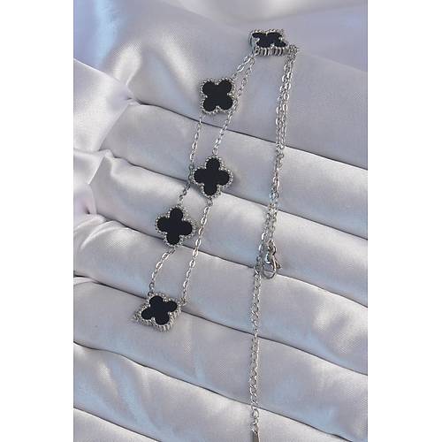 316L �elik G�m�� Renk Siyah Mineli Yonca Kolye