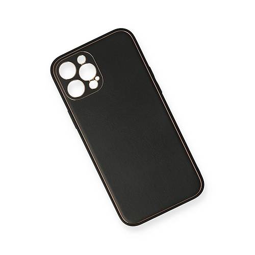 iPhone 12 Pro Max K�l�f Coco Deri Silikon Kapak - Siyah