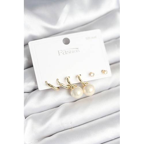 Gold Renk Pirin� 925 Ayar G�m�� �ivili Kad�n K�pe Seti