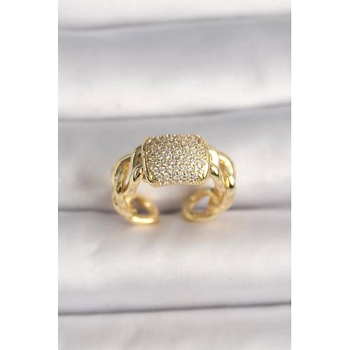 Pirin� Gold Renk Ayarlanabilir Zirkon Ta�l� Kad�n Y�z�k