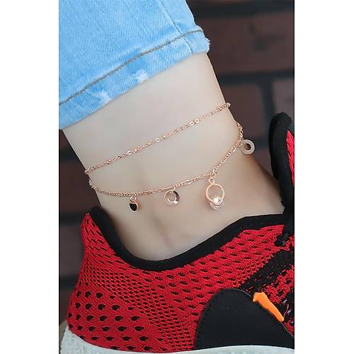 Kristal Ta�l� Halkal� Rose Renk �ift Zincirli Hal Hal