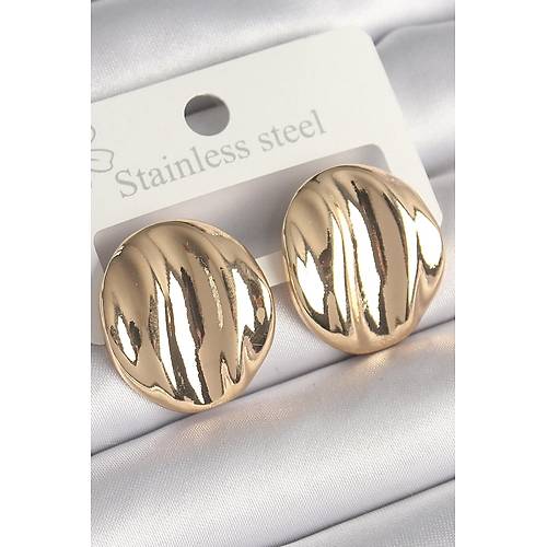 Pirin� Gold Renk ��lemeli Daire Plaka Model Kad�n K�pe