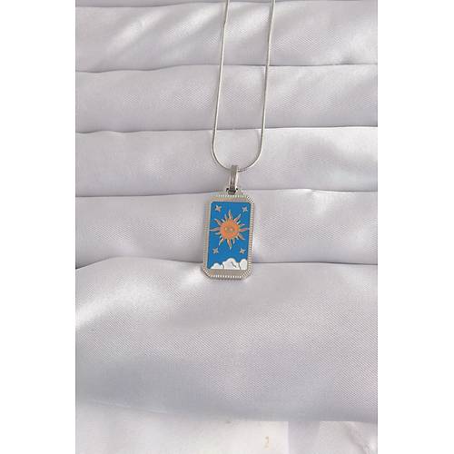 316L �elik G�m�� Renk Mavi Mineli G�ne� Model Tarot Kolye