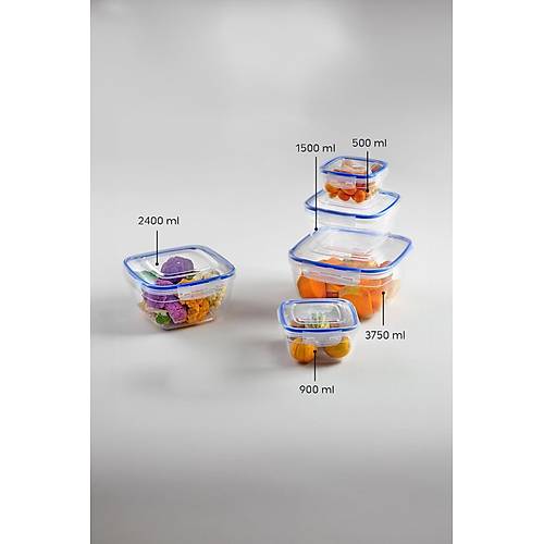 Kare 10 Par�a Contal� Vakumlu S�zd�rmaz Hava Almaz Saklama Kab� Seti 2x(3750/2400/1500/900/500 ml)