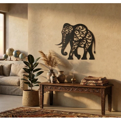 Dekoratif Fil Duvar Tablosu MDF Lazer Kesim Etnik Motifli Modern Duvar S�s�