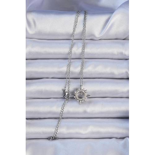 316L �elik Zincir G�m�� Renk Zirkon Ta�l� Parlayan Y�ld�z Kolye