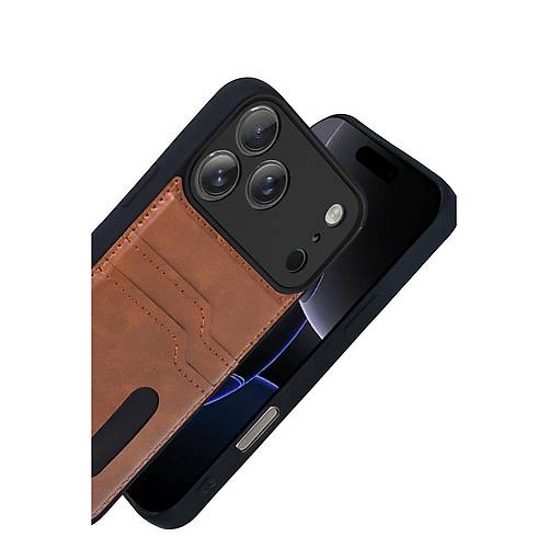 iPhone 17 Pro Sara Kartvizitli Deri K�l�f - Taba