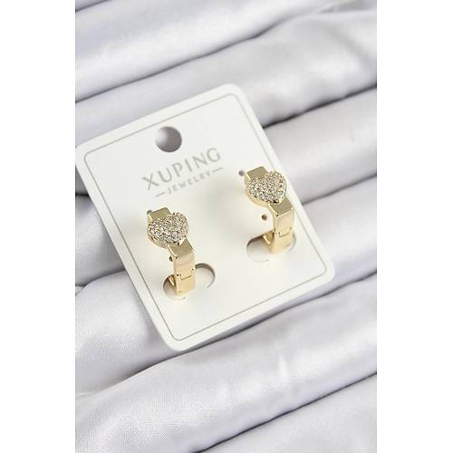 Xuping Zirkon Ta�l� Kalp Model Gold Renk Kad�n K�pe