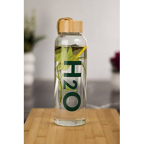 H2o Borosilikat Cam Matara Bambu Vakum Kapakl� Su �i�esi Suluk (Kuma� K�l�f Hediyeli) 600 ML
